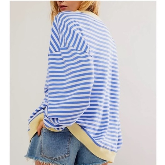 NEW Free People Classic Striped Oversized Crewneck - Picture 3 of 6